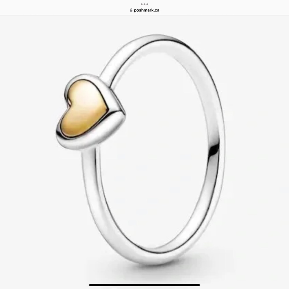 Pandora two tone ring, 14k gold heart in silver
